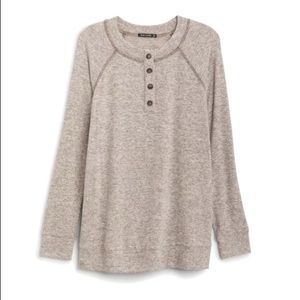 PINK CLOVER Ashley Button Front Henley Detail Oatmeal Tan Knit Top